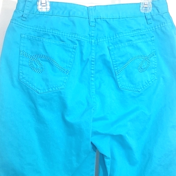 Capris Turquoise blue 100% Cotton denim stretch high waisted rise - Picture 4 of 6